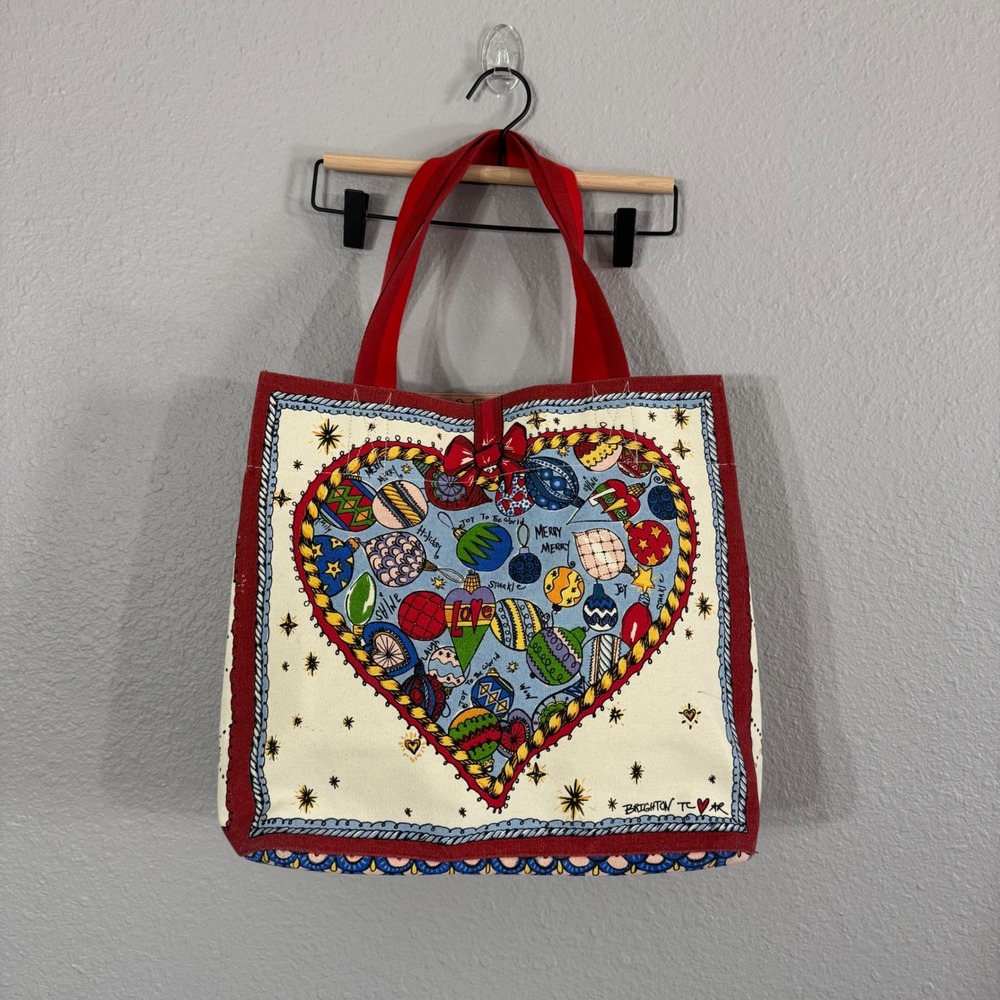 Brighton Celebrate Holiday Red Christmas Holiday Heart Ornament Canvas Tote Bag